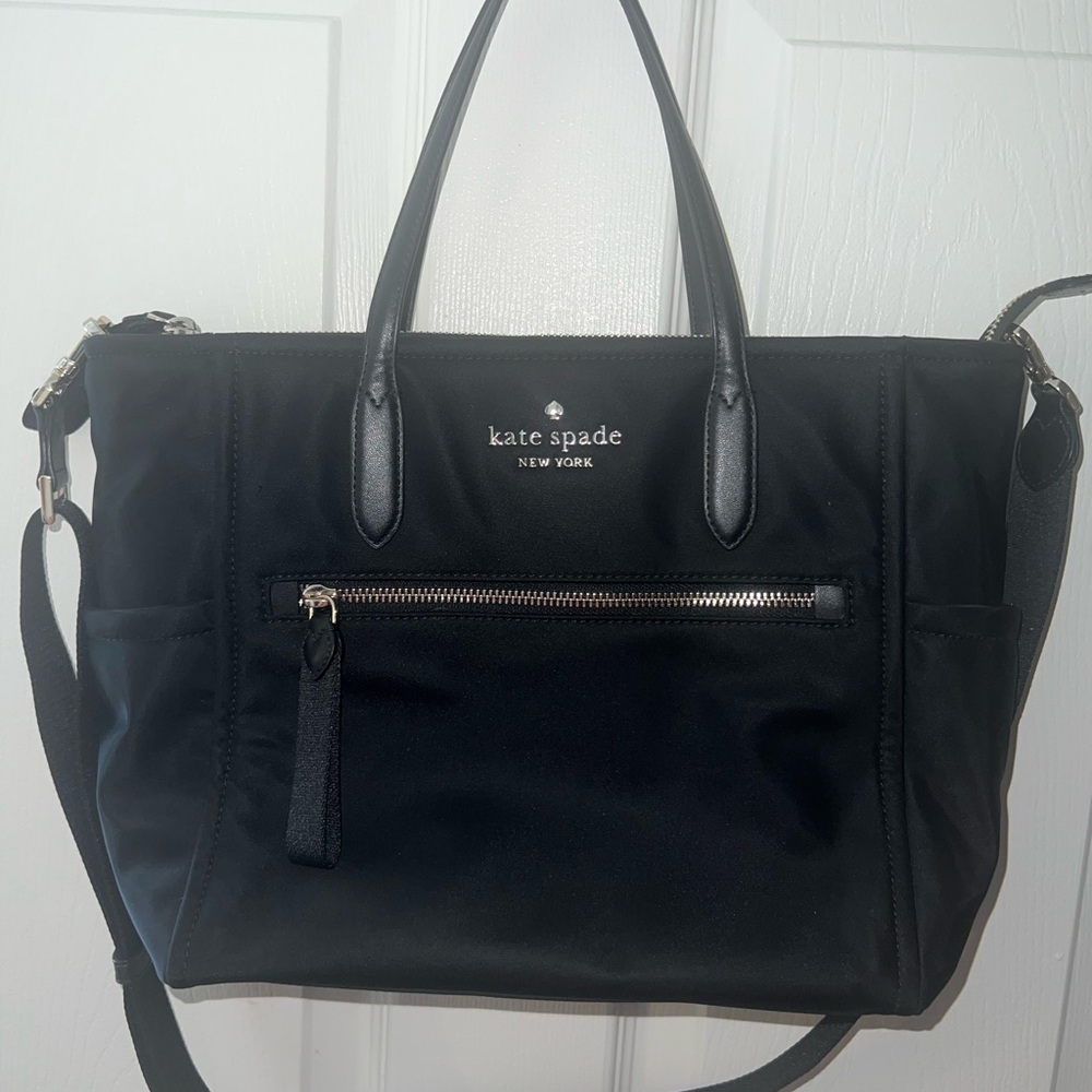 kate spade black nylon tote with front zip pocket